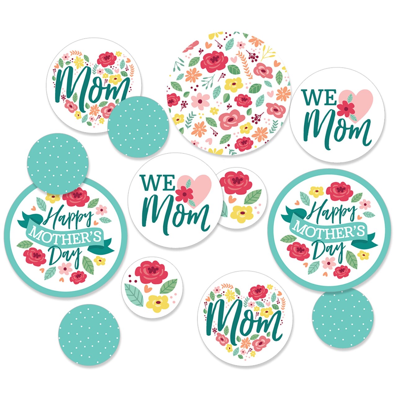 Big Dot of Happiness Colorful Floral Happy Mother's Day - We Love Mom Party Giant Circle Confetti - Party Decorations - Large Confetti 27 Count